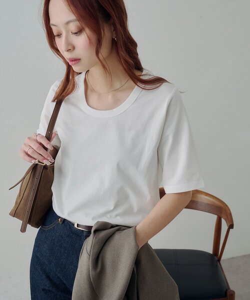 DISCOAT(ディスコート)の「【Noka / 接触冷感】Uネック半袖Tシャツ(Tシャツ/カットソー・レディース・ブラウン/オフホワイト/ブラック・FREE)」の7枚目の写真
