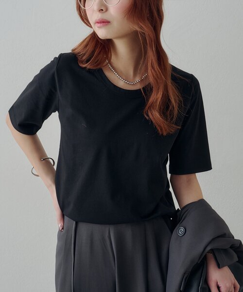 DISCOAT(ディスコート)の「【Noka / 接触冷感】Uネック半袖Tシャツ(Tシャツ/カットソー・レディース・ブラウン/オフホワイト/ブラック・FREE)」の17枚目の写真