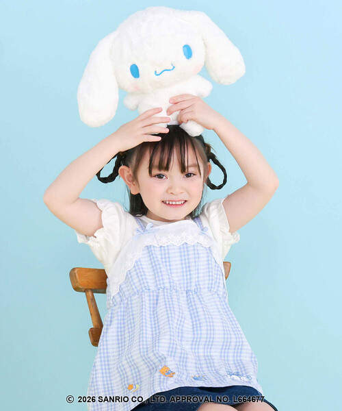 SLAP SLIP（スラップスリップ）の「【シナモロール/ポムポムプリン×SLAPSLIP】パフスリーブプリントTシャツ+チェックフレアビスチェ2点セット(90~130cm)（その他トップス・キッズ・ブルー/イエロー・100cm/120cm/110cm/130cm/90cm）」の4枚目の写真