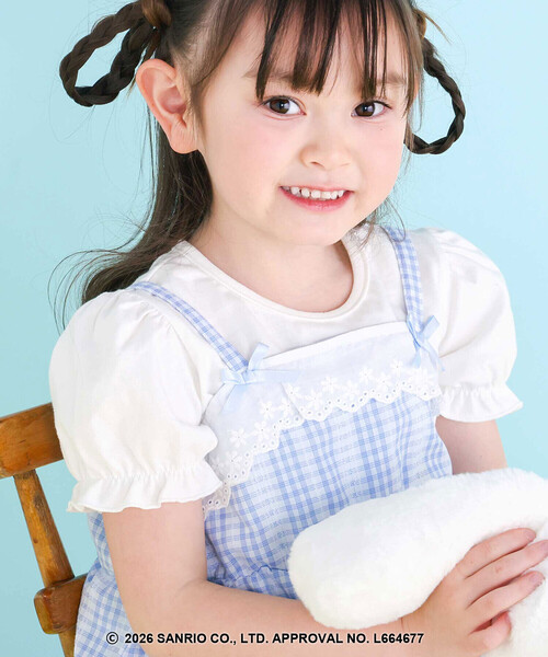 SLAP SLIP（スラップスリップ）の「【シナモロール/ポムポムプリン×SLAPSLIP】パフスリーブプリントTシャツ+チェックフレアビスチェ2点セット(90~130cm)（その他トップス・キッズ・ブルー/イエロー・100cm/120cm/110cm/130cm/90cm）」の5枚目の写真