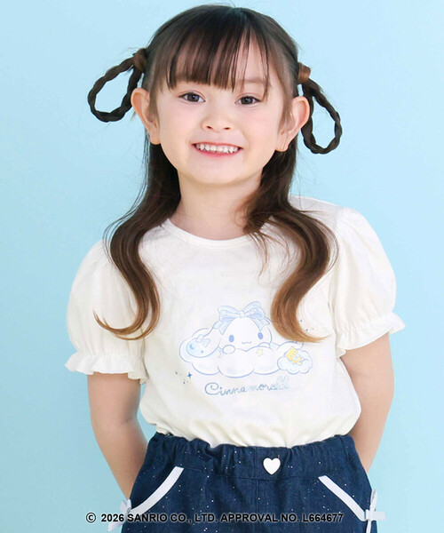 SLAP SLIP（スラップスリップ）の「【シナモロール/ポムポムプリン×SLAPSLIP】パフスリーブプリントTシャツ+チェックフレアビスチェ2点セット(90~130cm)（その他トップス・キッズ・ブルー/イエロー・100cm/120cm/110cm/130cm/90cm）」の6枚目の写真