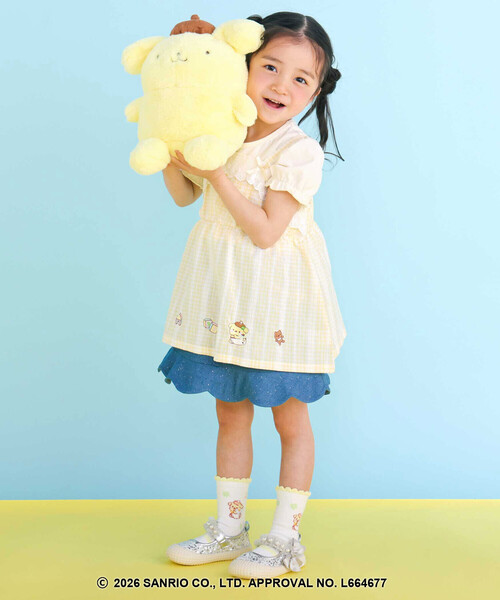 SLAP SLIP（スラップスリップ）の「【シナモロール/ポムポムプリン×SLAPSLIP】パフスリーブプリントTシャツ+チェックフレアビスチェ2点セット(90~130cm)（その他トップス・キッズ・ブルー/イエロー・100cm/120cm/110cm/130cm/90cm）」の8枚目の写真