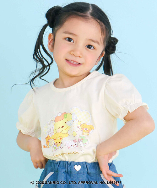 SLAP SLIP（スラップスリップ）の「【シナモロール/ポムポムプリン×SLAPSLIP】パフスリーブプリントTシャツ+チェックフレアビスチェ2点セット(90~130cm)（その他トップス・キッズ・ブルー/イエロー・100cm/120cm/110cm/130cm/90cm）」の9枚目の写真