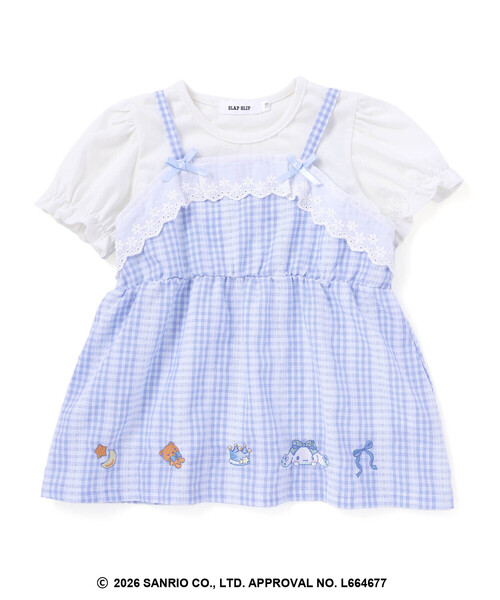 SLAP SLIP（スラップスリップ）の「【シナモロール/ポムポムプリン×SLAPSLIP】パフスリーブプリントTシャツ+チェックフレアビスチェ2点セット(90~130cm)（その他トップス・キッズ・ブルー/イエロー・100cm/120cm/110cm/130cm/90cm）」の10枚目の写真