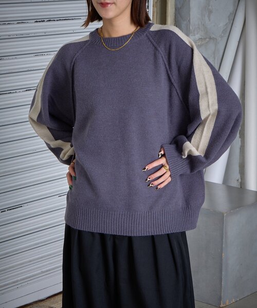 goocy（グーシー）の「カシミヤタッチ配色プルオーバー（ニット/セーター・レディース・チャコールグレー/アイボリー・FREE）」の2枚目の写真