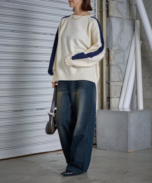 goocy（グーシー）の「カシミヤタッチ配色プルオーバー（ニット/セーター・レディース・チャコールグレー/アイボリー・FREE）」の17枚目の写真