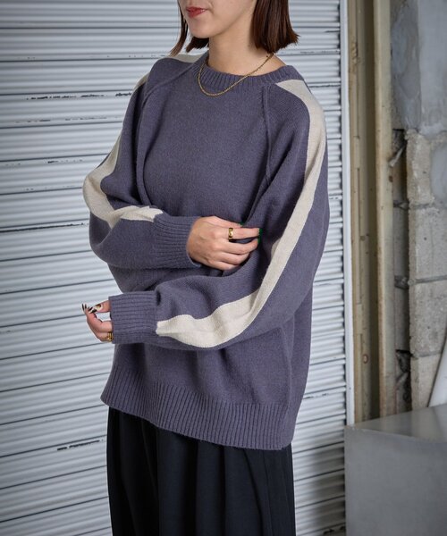 goocy（グーシー）の「カシミヤタッチ配色プルオーバー（ニット/セーター・レディース・チャコールグレー/アイボリー・FREE）」の3枚目の写真