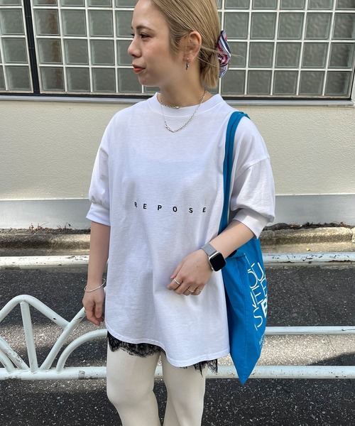 PUAL CE CIN（ピュアルセシン）の「【＠yns628企画】ロゴ刺繍×プリントチュニックTシャツ（Tシャツ/カットソー・レディース・レッド/オフホワイト/チャコールグレー・FREE）」の7枚目の写真