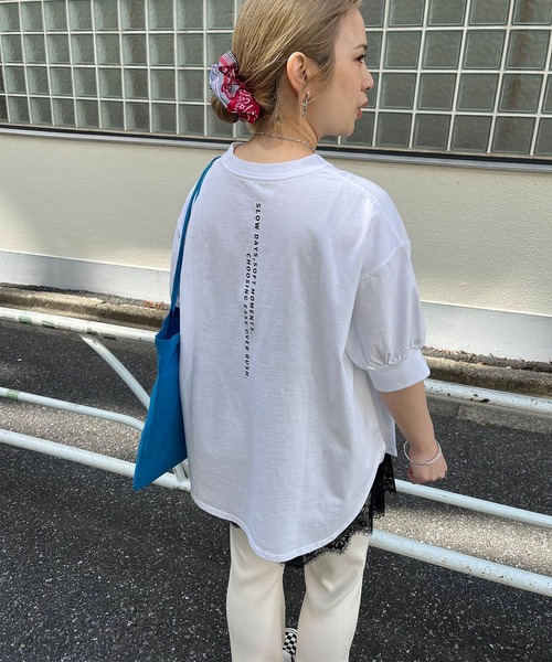 PUAL CE CIN（ピュアルセシン）の「【＠yns628企画】ロゴ刺繍×プリントチュニックTシャツ（Tシャツ/カットソー・レディース・レッド/オフホワイト/チャコールグレー・FREE）」の9枚目の写真