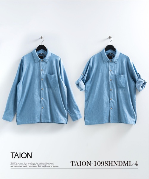 TAION(タイオン)の「【TAION(タイオン)】〈ユニセックス〉ノンダウン ミリタリー ボタンスリット シャツ(シャツ/ブラウス・メンズ・ダークネイビー/インディゴブルー/ライトインディゴブルー/オフホワイト/ダークオリーブ/ブラック・XL/L/M/S/2XL)」の5枚目の写真