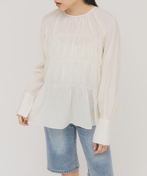 KBF(ケイビーエフ)の「ティアードブラウス(シャツ/ブラウス・レディース・アイボリー/ピンク/ブラック・ONE)」の5枚目の写真