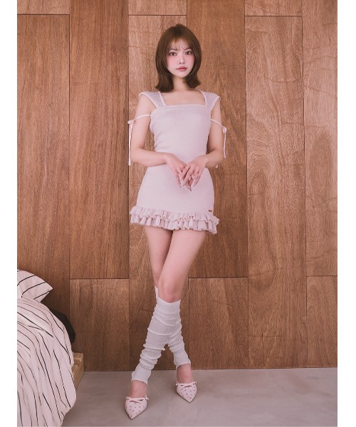 Darich(ダーリッチ)の「フードベアフリルニットミニワンピース(ワンピース・レディース・ピンク/アイボリー/サックスブルー・FREE/FL)」の4枚目の写真