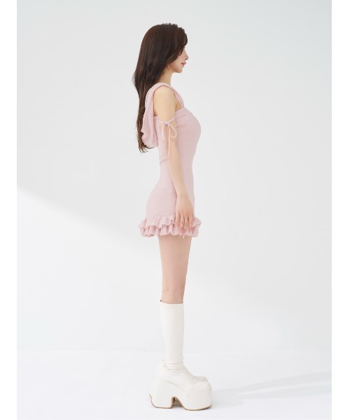 Darich(ダーリッチ)の「フードベアフリルニットミニワンピース(ワンピース・レディース・ピンク/アイボリー/サックスブルー・FREE/FL)」の8枚目の写真