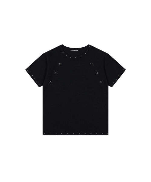 DAUSPICE(ディーオスピス)の「(DUC) Eyelet Stud Semi-Crop T-Shirt Black(Tシャツ/カットソー・レディース・ブラック・ONE SIZE)」の1枚目の写真