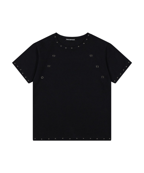 DAUSPICE(ディーオスピス)の「(DUC) Eyelet Stud Semi-Crop T-Shirt Black(Tシャツ/カットソー・レディース・ブラック・ONE SIZE)」の2枚目の写真