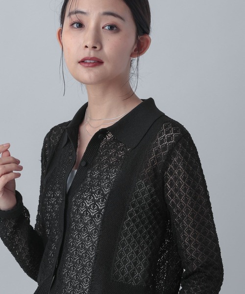 GLOBAL WORK（グローバルワーク）の「MATINEE LINE/透かし編みポロ襟カーディガン/646677（Tシャツ/カットソー・レディース・ブラック/ブラウン/ホワイト系その他・MEDIUM/LARGE）」の3枚目の写真