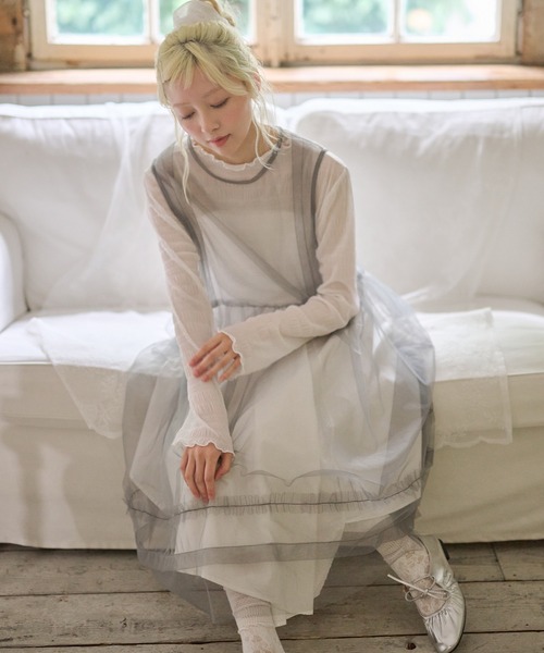 LiLIN(リリン)の「チュール フリル ノースリ ロング ワンピース(ワンピース・レディース・グレー/ホワイト/ピンク・FREE)」の19枚目の写真