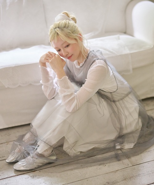 LiLIN(リリン)の「チュール フリル ノースリ ロング ワンピース(ワンピース・レディース・グレー/ホワイト/ピンク・FREE)」の20枚目の写真
