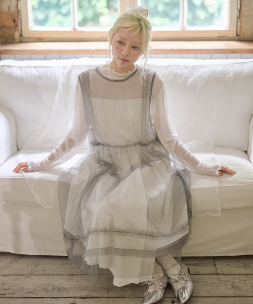 LiLIN(リリン)の「チュール フリル ノースリ ロング ワンピース(ワンピース・レディース・グレー/ホワイト/ピンク・FREE)」の14枚目の写真