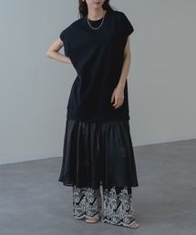 【refinedworks】裾シフォン の 異素材 ドッキング 半袖 ワンピース