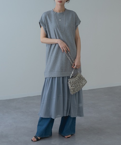 refinedworks(リファインドワークス)の「【refinedworks】裾シフォン の 異素材 ドッキング 半袖 ワンピース(ワンピース・レディース・グレー/ブラック・FREE)」の8枚目の写真