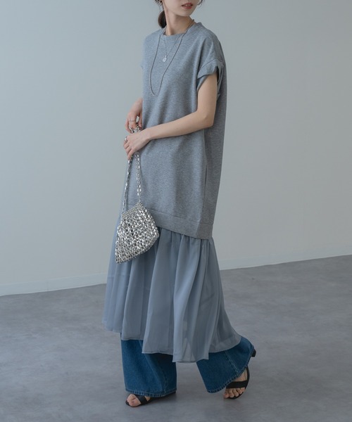 refinedworks(リファインドワークス)の「【refinedworks】裾シフォン の 異素材 ドッキング 半袖 ワンピース(ワンピース・レディース・グレー/ブラック・FREE)」の18枚目の写真