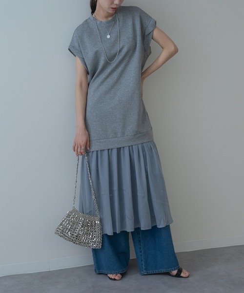refinedworks(リファインドワークス)の「【refinedworks】裾シフォン の 異素材 ドッキング 半袖 ワンピース(ワンピース・レディース・グレー/ブラック・FREE)」の20枚目の写真