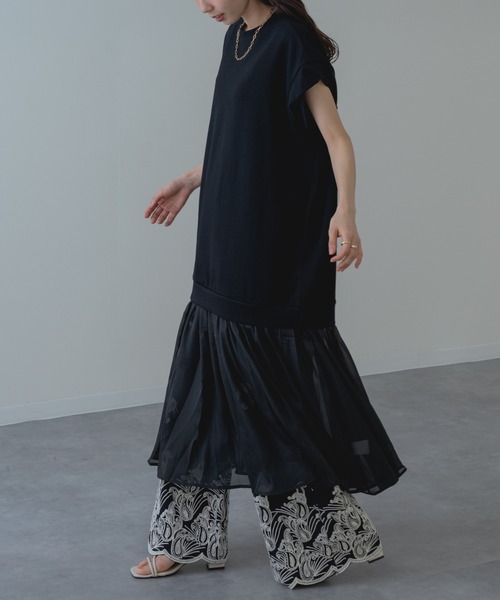refinedworks(リファインドワークス)の「【refinedworks】裾シフォン の 異素材 ドッキング 半袖 ワンピース(ワンピース・レディース・グレー/ブラック・FREE)」の13枚目の写真