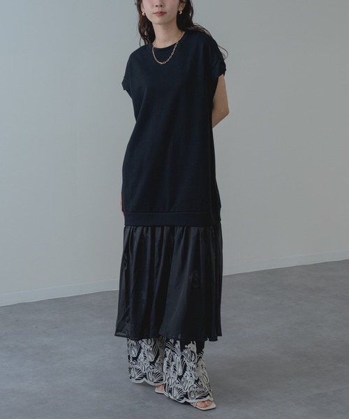refinedworks(リファインドワークス)の「【refinedworks】裾シフォン の 異素材 ドッキング 半袖 ワンピース(ワンピース・レディース・グレー/ブラック・FREE)」の15枚目の写真