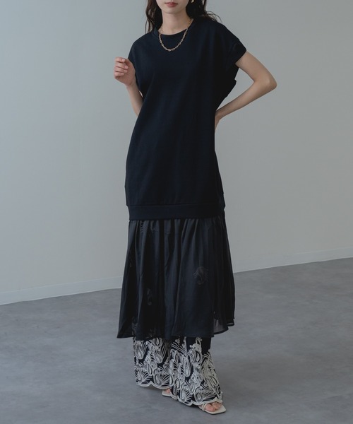 refinedworks(リファインドワークス)の「【refinedworks】裾シフォン の 異素材 ドッキング 半袖 ワンピース(ワンピース・レディース・グレー/ブラック・FREE)」の14枚目の写真