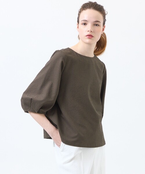 MACKINTOSH PHILOSOPHY（ﾏｯｷﾝﾄｯｼｭ ﾌｨﾛｿﾌｨｰ）の「サマーサッカーパフスリーブブラウス（シャツ/ブラウス・レディース・ブラウン系その他4/ライトブルー/ブラック・38/36）」の2枚目の写真