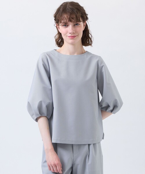 MACKINTOSH PHILOSOPHY（ﾏｯｷﾝﾄｯｼｭ ﾌｨﾛｿﾌｨｰ）の「サマーサッカーパフスリーブブラウス（シャツ/ブラウス・レディース・ブラウン系その他4/ライトブルー/ブラック・38/36）」の3枚目の写真