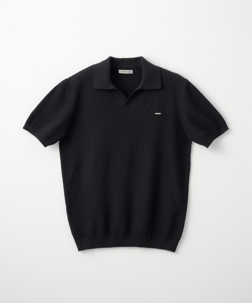 THE CLE(ザクレ)の「KNIT POLO SHIRT / ニットポロシャツ(ポロシャツ・メンズ・ブラック/ライトグレー・1/2)」の1枚目の写真
