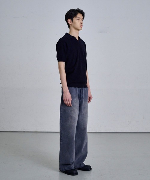 THE CLE(ザクレ)の「KNIT POLO SHIRT / ニットポロシャツ(ポロシャツ・メンズ・ブラック/ライトグレー・1/2)」の4枚目の写真