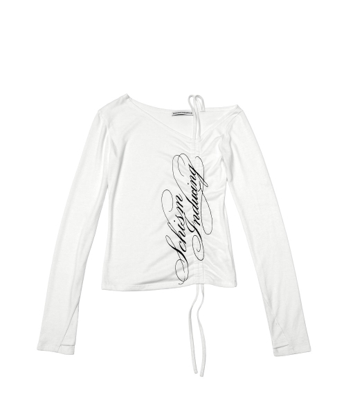 SCHISM INDUCING(スキズムインデューシング)の「ASSYMETRIC SHIRRED TOP WHITE(Tシャツ/カットソー・レディース・その他・FREE)」の2枚目の写真