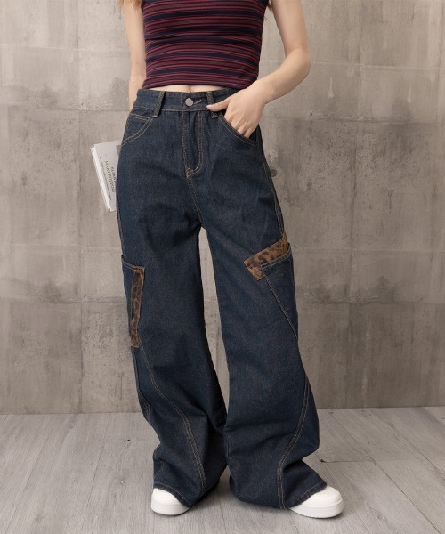 Miniministore(ミニミニストア)の「デニムカーブパンツ レオパード柄ポケット(デニムパンツ・レディース・ネイビー/インディゴブルー・M/S/L)」の11枚目の写真