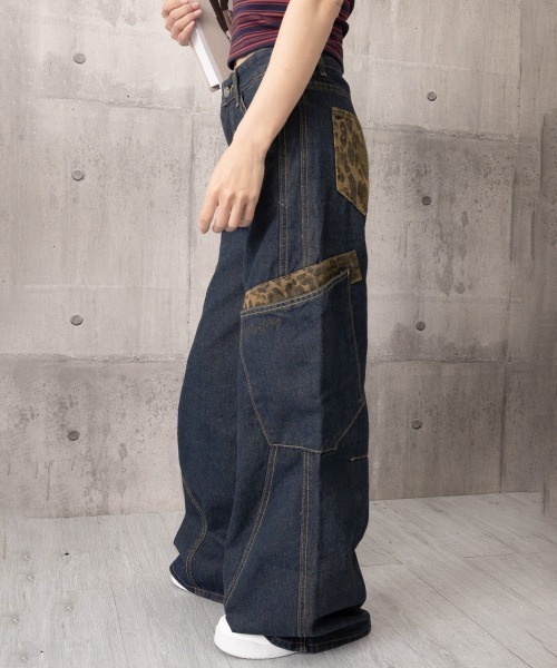 Miniministore(ミニミニストア)の「デニムカーブパンツ レオパード柄ポケット(デニムパンツ・レディース・ネイビー/インディゴブルー・M/S/L)」の12枚目の写真