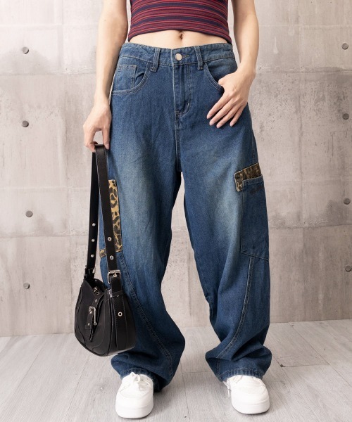 Miniministore(ミニミニストア)の「デニムカーブパンツ レオパード柄ポケット(デニムパンツ・レディース・ネイビー/インディゴブルー・M/S/L)」の14枚目の写真