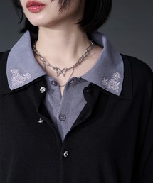 刺繍レイヤードポロニット