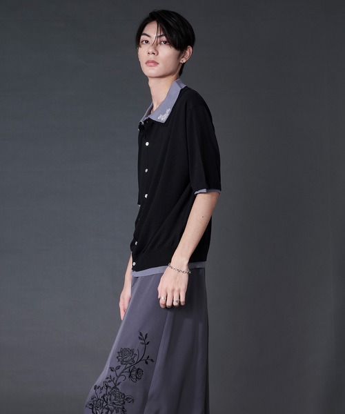 Ellno Loset(エルノロゼット)の「刺繍レイヤードポロニット(ポロシャツ・メンズ・ブラック/ブルー・LARGE/MEDIUM/SMALL)」の8枚目の写真