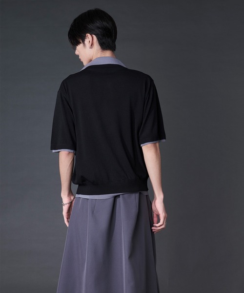 Ellno Loset(エルノロゼット)の「刺繍レイヤードポロニット(ポロシャツ・メンズ・ブラック/ブルー・LARGE/MEDIUM/SMALL)」の9枚目の写真