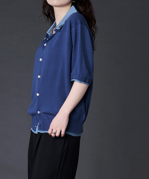 Ellno Loset(エルノロゼット)の「刺繍レイヤードポロニット(ポロシャツ・メンズ・ブラック/ブルー・LARGE/MEDIUM/SMALL)」の15枚目の写真