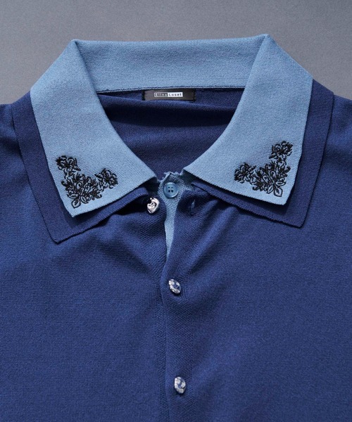 Ellno Loset(エルノロゼット)の「刺繍レイヤードポロニット(ポロシャツ・メンズ・ブラック/ブルー・LARGE/MEDIUM/SMALL)」の11枚目の写真