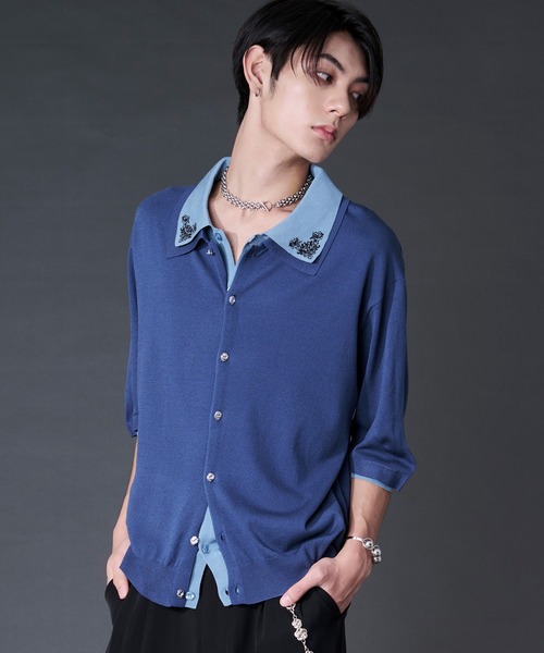 Ellno Loset(エルノロゼット)の「刺繍レイヤードポロニット(ポロシャツ・メンズ・ブラック/ブルー・LARGE/MEDIUM/SMALL)」の20枚目の写真