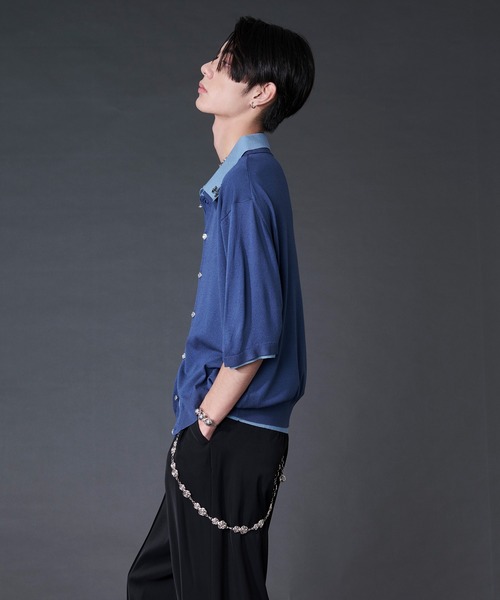 Ellno Loset(エルノロゼット)の「刺繍レイヤードポロニット(ポロシャツ・メンズ・ブラック/ブルー・LARGE/MEDIUM/SMALL)」の21枚目の写真