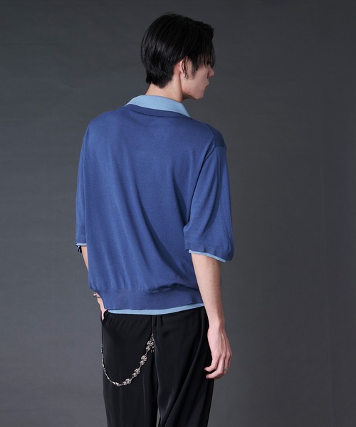 Ellno Loset(エルノロゼット)の「刺繍レイヤードポロニット(ポロシャツ・メンズ・ブラック/ブルー・LARGE/MEDIUM/SMALL)」の22枚目の写真
