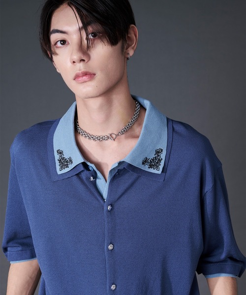 Ellno Loset(エルノロゼット)の「刺繍レイヤードポロニット(ポロシャツ・メンズ・ブラック/ブルー・LARGE/MEDIUM/SMALL)」の18枚目の写真