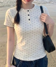 ラインストーン英字ロゴ　ドット柄tシャツ