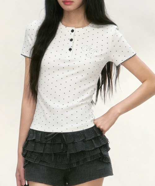 ViViDAY(ビビデー)の「ラインストーン英字ロゴ ドット柄tシャツ(Tシャツ/カットソー・レディース・ホワイト・M)」の10枚目の写真