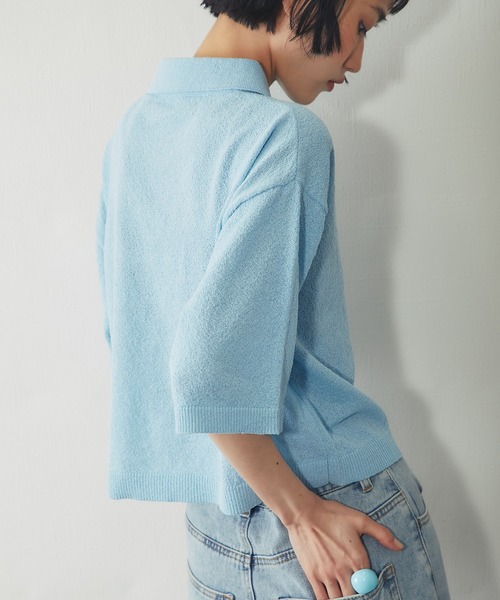 ANOTHER S(アナザーエス)の「ループヤーン ハーフ釦 5分袖 プルオーバー(Tシャツ/カットソー・レディース・ピンク/チャコールグレー/サックスブルー・FREE)」の13枚目の写真